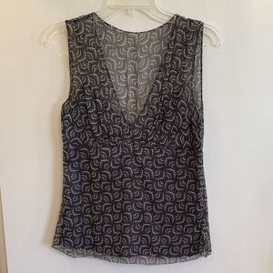 Tahari Black/Grey/Blue/Cream 100% Silk Patterned Blouse